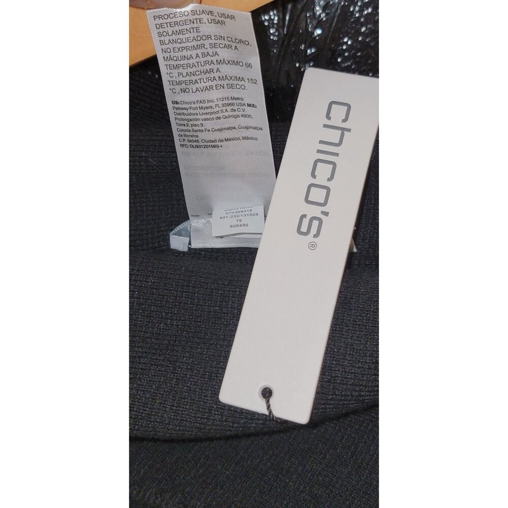Chico’s NWT Black Cashmere-Blend Poncho Sweater Rhinestone Bow Sleeve $129 MSRP - Picture 5 of 6